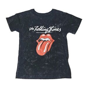 The Rolling Stones Womens T-Shirt Medium Gray Distressed Tongue Graphic Logo